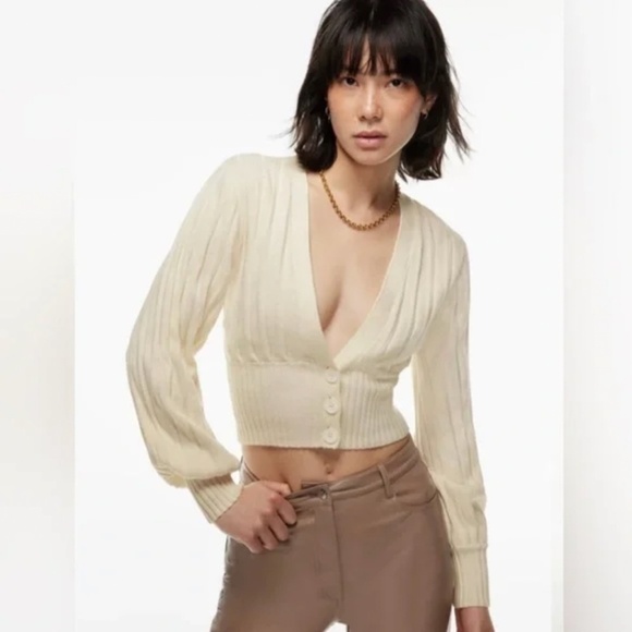 Aritzia Sweaters - WILFRED x ARITZIA | Plunge Front Cardigan Merino Wool V-Neck Cardigan | Size S